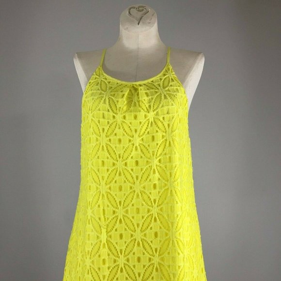 NWT Gianni Bini GB Yellow Lace Dress S Sleeveless High Neck Keyhole Back Overlay - Picture 3 of 11